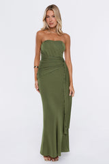 Unforgettable Dress Code Strapless Maxi Dress Olive