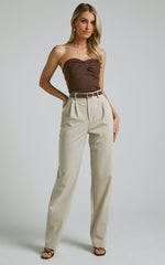 Jelena Top - Jersey Strapless Twist Front Top in Chocolate