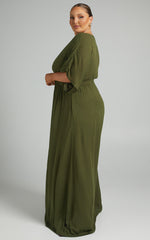 Sitting Pretty Maxi Dress - Short Sleeve Button Down Dress in Olive
