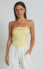 Vaira Top - Strapless Corset Top in Butter Yellow