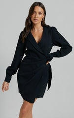 Immogen Mini Dress - Fixed Wrap Dress in Black