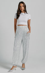 Kendrick Pant - Elasticated High Waist Sequin Jogger in Silver