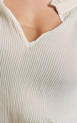 Kerray Top - V Neck Long Sleeve Pleated Top in Cream