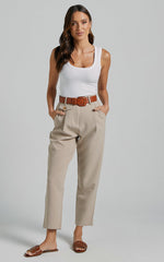 Suri Cropped Pant - High Waisted Tapered Tailored Pant With Pocket Detail in Sand