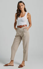 Suri Cropped Pant - High Waisted Tapered Tailored Pant With Pocket Detail in Sand