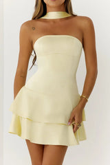 Summer Wardrobe Satin Mini Dress Yellow