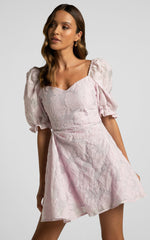 Brailey Mini Dress - Puff Sleeve Fit and Flare Dress in Lilac