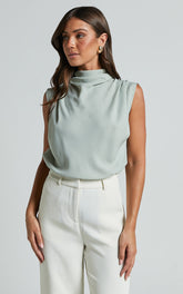 Arianae Top - High Neck Top in Sage