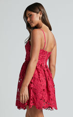Auriana Mini Dress - Sweetheart Fit & Flare Lace Dress in Red