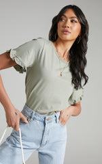 Closer To Home Tee - Ruffle Sleeve Tee in Sage