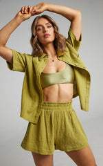 Donita Shorts - Elastic Waist Shorts in Olive