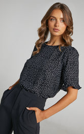 Eleanor Top - Short Sleeve Top in Black Spot