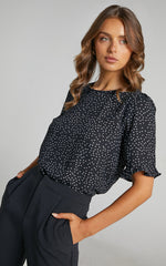 Eleanor Top - Short Sleeve Top in Black Spot