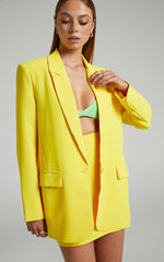 Michelle Blazer - Oversized Plunge Neck Button Up Blazer in Yellow