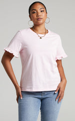 Closer To Home Tee - Ruffle Sleeve Tee in Pale Pink