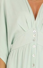 Sitting Pretty Maxi Dress - Short Sleeve Button Down Dress in Sage