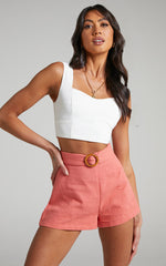 Devera Shorts - Belted High Waist Shorts in Watermelon
