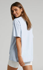 Prizza Top - Longline Boyfriend Tee Top in Washed Blue
