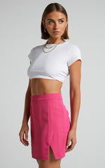 Evelenna Mini Skirt - High Waisted Split Skirt in Pink