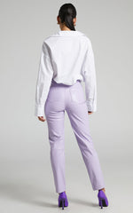 Dilyene Pants - Mid Waist Straight Leg Faux Leather Pants in Lilac