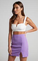 Evelenna Mini Skirt - High Waisted Split Skirt in Purple