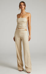 LIONESS - Mid Rise Giza Cut Out Pant in Wheat