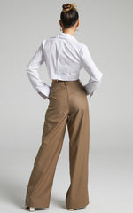 Romola Trousers - Low Rise Relaxed Pocket Flap Detail Straight Leg Trousers in Mocha