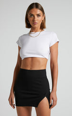 Hermina Mini Skirt - Ponte Side Split Bodycon Skirt in Black