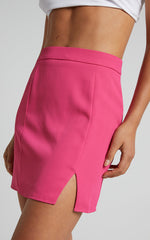 Evelenna Mini Skirt - High Waisted Split Skirt in Pink