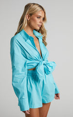 Terah Shorts - High Waisted Shorts in Aqua Blue
