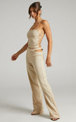 LIONESS - Mid Rise Giza Cut Out Pant in Wheat