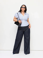 Cotton-blend V-neck Stripe Tie Back Shirt Curve & Plus