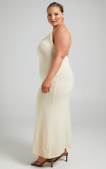 Yurika Midi Dress - Knit Open Back Dress in Natural