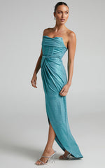 Adrie Midi Dress - Strapless Corset Bodice Dress in Turquoise