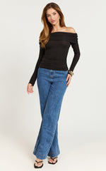 Aldine Top - Long Sleeve Off Shoulder Top in Black