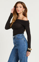 Aldine Top - Long Sleeve Off Shoulder Top in Black