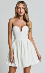 Alesia Mini Dress - Strapless Bubble Hem Dress in White