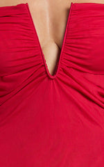 Alessia Maxi Dress - Off Shoulder Ruched Bodycon Dress in Red