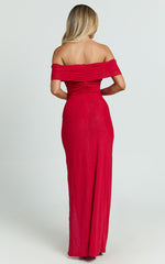 Alessia Maxi Dress - Off Shoulder Ruched Bodycon Dress in Red
