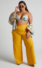 Amalie The Label - Charo Linen Look High Waisted Wide Leg Pants in Mango