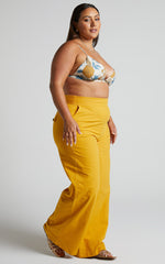 Amalie The Label - Charo Linen Look High Waisted Wide Leg Pants in Mango