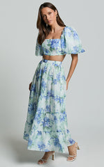 Amalie The Label - Rosa Crop Top and Tiered Maxi Skirt Two Piece Set in Elysian Print