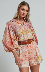 Amalie The Label - Sabine Puff Sleeve Button Through Blouse in Morocco Print