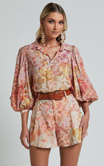 Amalie The Label - Sabine Puff Sleeve Button Through Blouse in Morocco Print