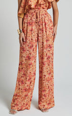Amalie The Label - Adrienne Linen Look Blend Drawstring Wide Leg Pants in Valencia Print
