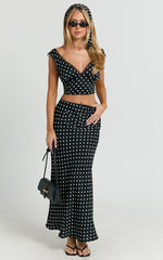 Amari Top - V Neck Lace Trim Polka Dot Top in Black