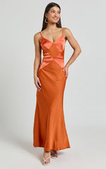 Amira Midi Dress - V Neck Sleeveless Slip Dress in Orange