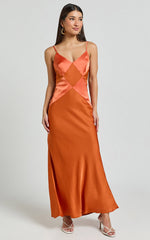 Amira Midi Dress - V Neck Sleeveless Slip Dress in Orange