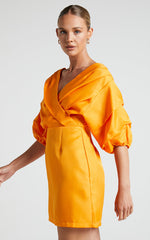 Anastasija Mini Dress - Off Shoulder V Neck Dress in Mango