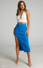 Andalucia Midi Skirt - Ribbed Side Split Skirt in Blue
